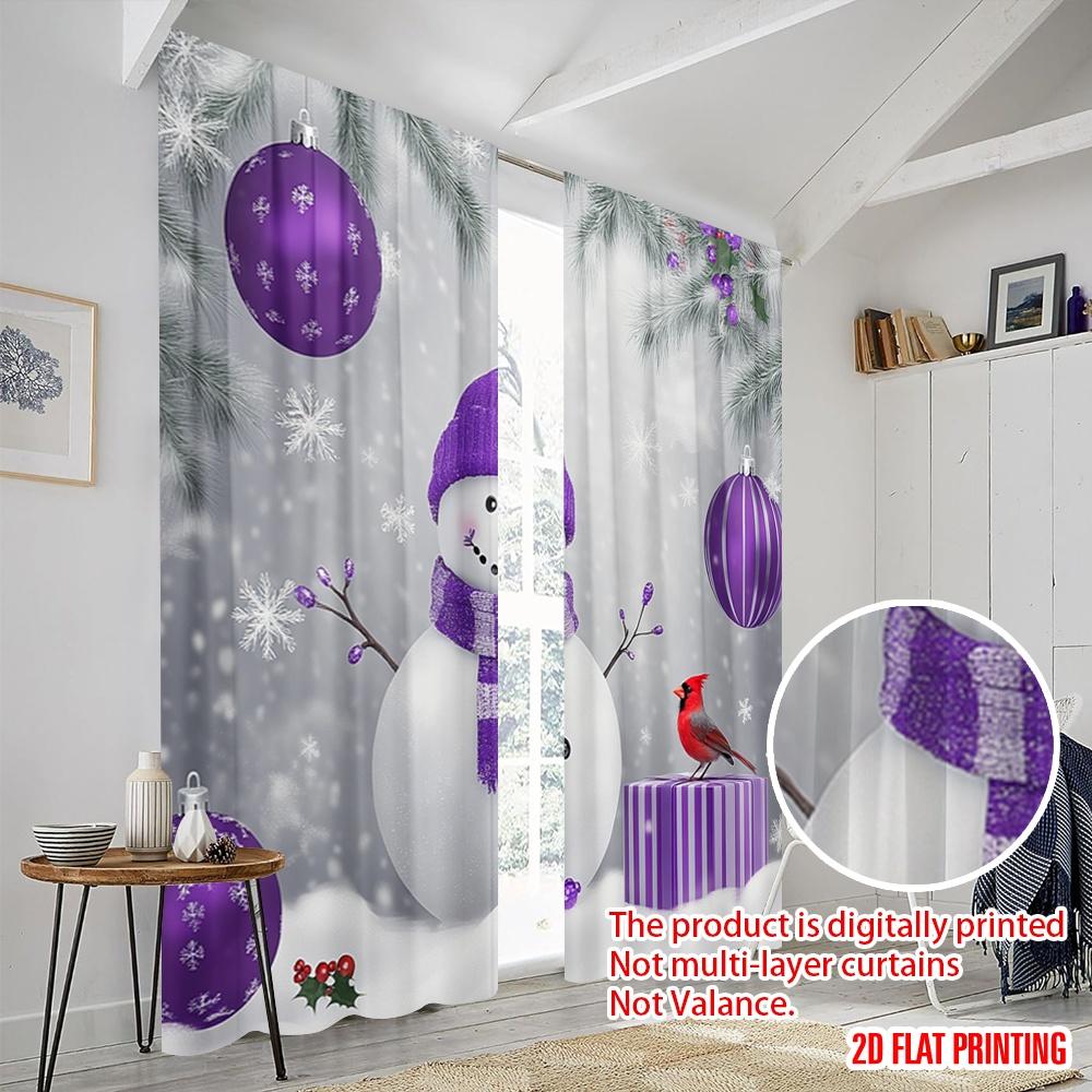 2 Stück, 2D-Flachdruck Lichtfilternde Vorhänge Niedlicher Schneemann Lila Ornamente_a (2) Vielseitiges, strapazierfähiges Polyester (ohne Stange)
