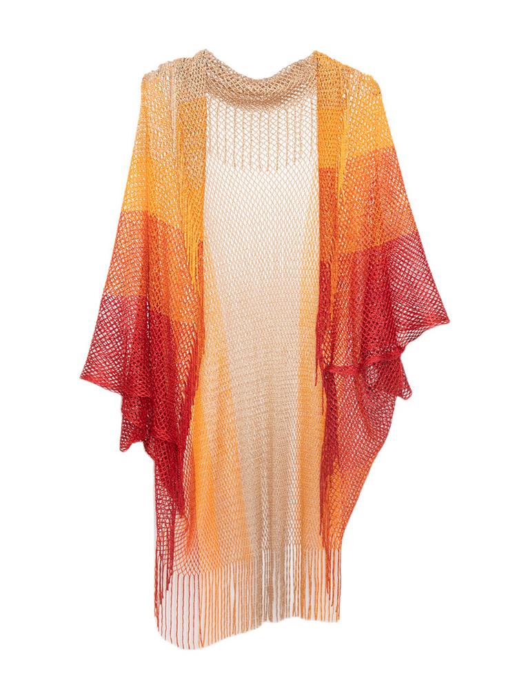 Nuova Moda Scialle Poncho lavorato a maglia traforato estivo elegante da donna con nappe, Sciarpa Pashmina Wrap Shawl per donna