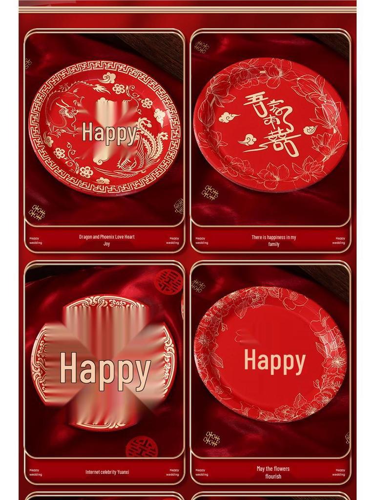 Red Paper Plates for Wedding or Engagement - Perfect for Fruits, Dried Goods, and Cake
