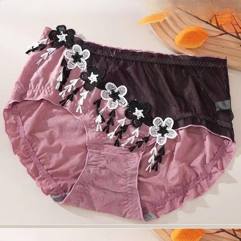 Medium High Waist Lace Chubby Sister Plus Size Women's Underwear Sexy Retro Chinese Style Triangle Underwear