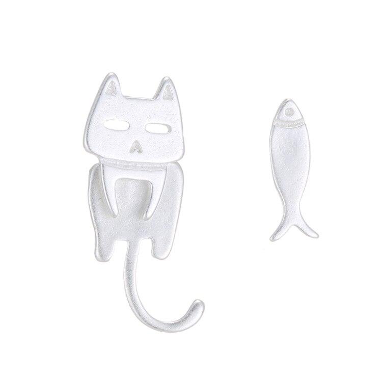 925 Sterling Silver Stud Earrings For Women Cat Fish Animal Silver Ear Jewelry Gifts