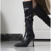 [Factory making goods] High heels women's stiletto heel stacking boots 2025 new calf thin pointed boots