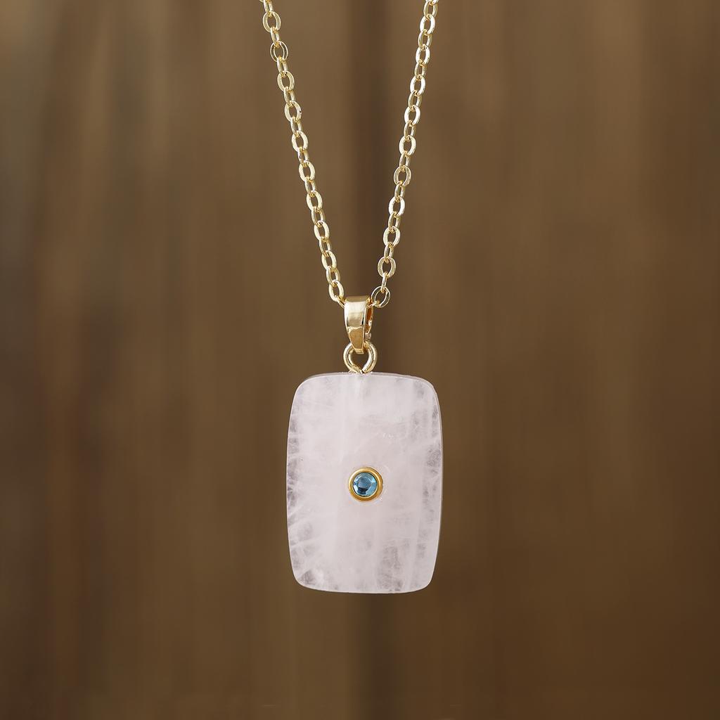 Luxury exquisite fashion natural stone geometric pendant necklace real gold electroplating chain collarbone chain couple gift jewelry manufacturer