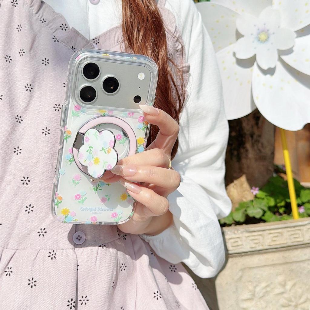 Colorful Floral Magnetic Stand iPhone 17 Pro Max Case, Compatible with iPhone 17/16/15