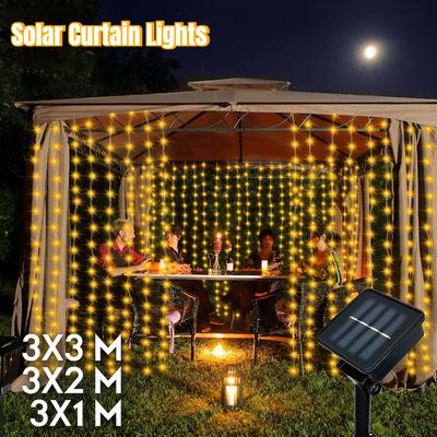 LED Solar Curtain Fairy Lights Outdoor Waterproof Copper Wire Party Garden Yard Waterfall Garland Christmas Decoration