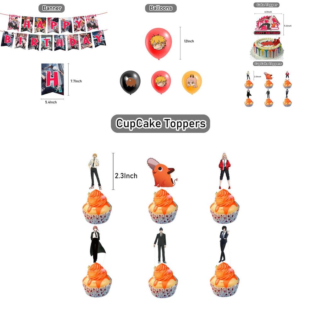 Fantastické potřeby na narozeninovou oslavu Chainsaw Man Dekorace Balónky Vlajka Topper na dort DIY