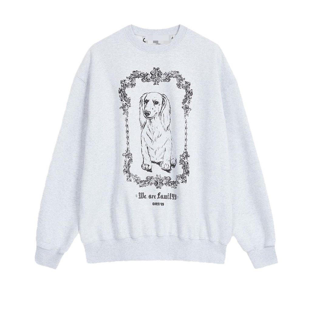 Korean Trendy OPEN*Y Dog Print Fleece Sweatshirt - Unisex, Casual & Cozy for Autumn/Winter