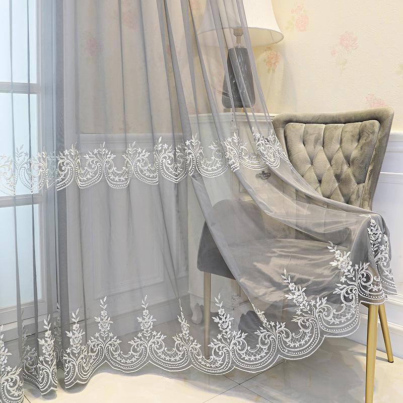 European Embroidered Sheer Curtains Elegant Blackout Heat Insulation Drapes for Living Room and Balcony