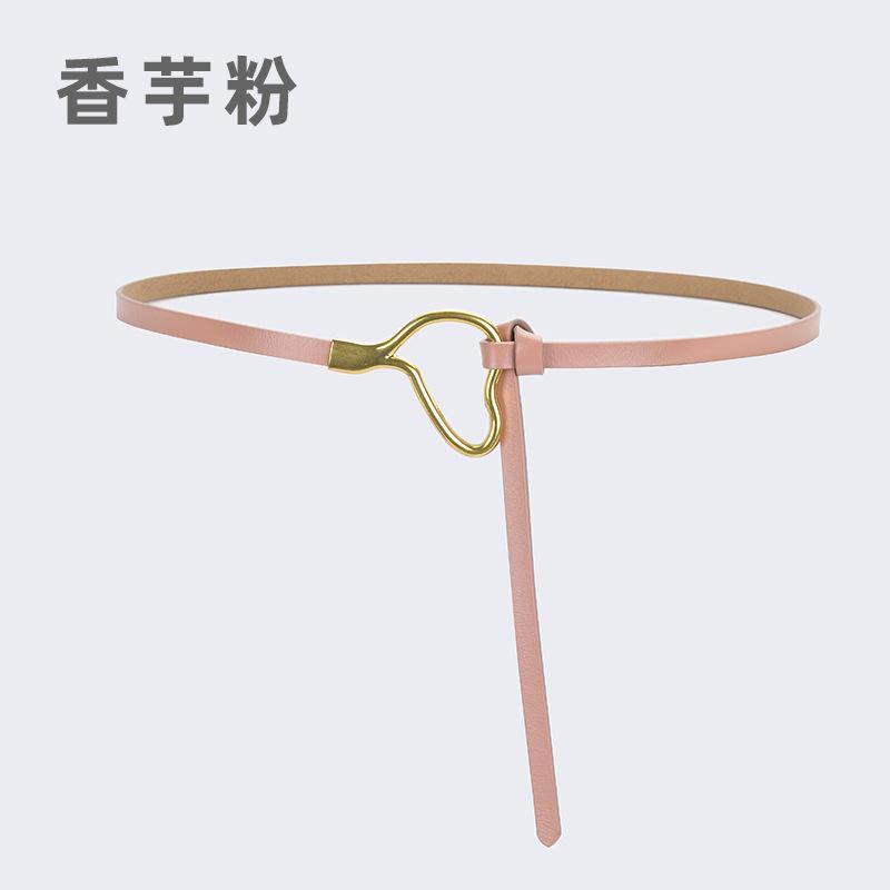 Women'S Leather Belt Knotted Decoration With Dress Shirt Simple Pure Cowhide Thin Belt Trendy