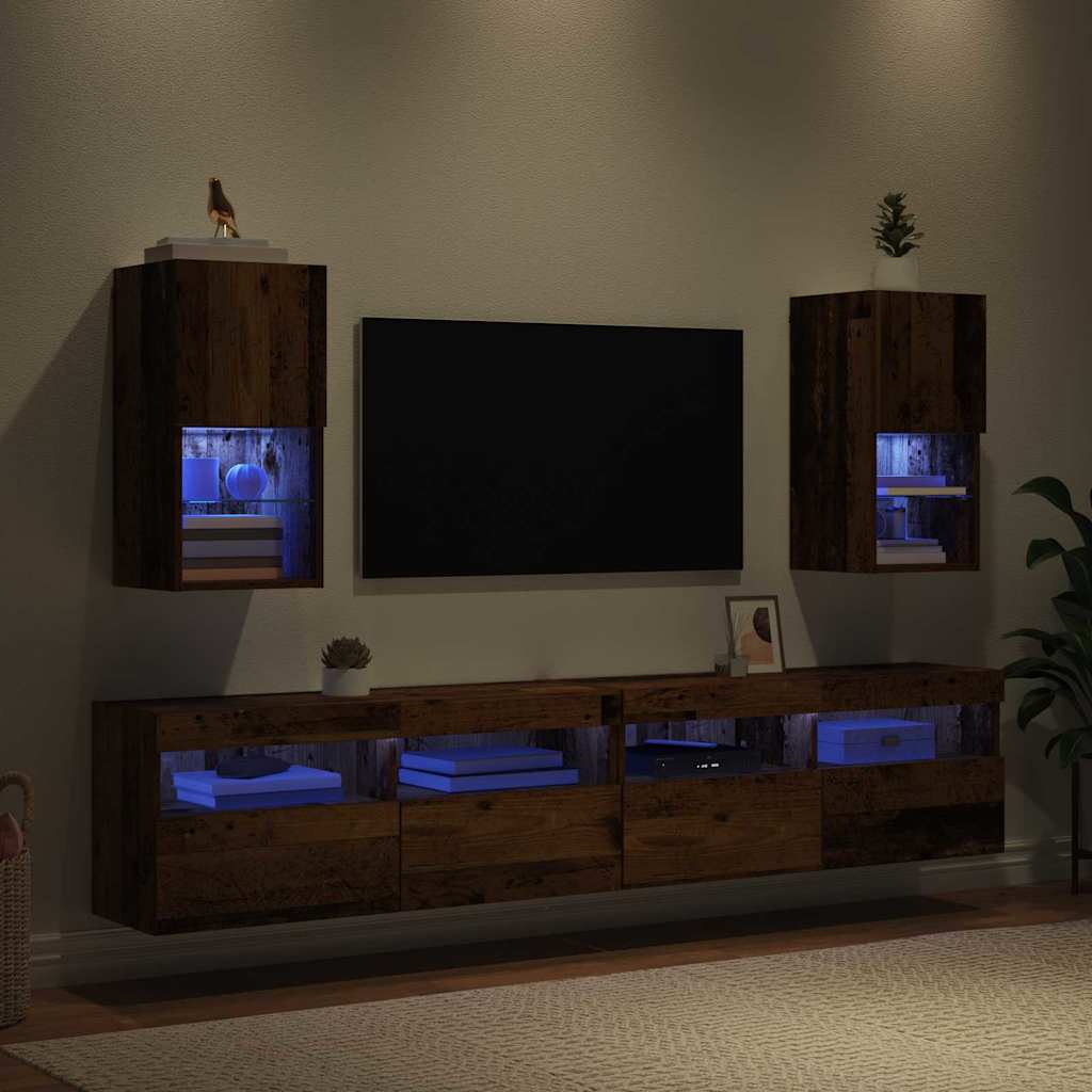 Wall Mounted TV Cabinets Set of 2 Reclaimed Wood Look 30.5 x 30 x 60 cm