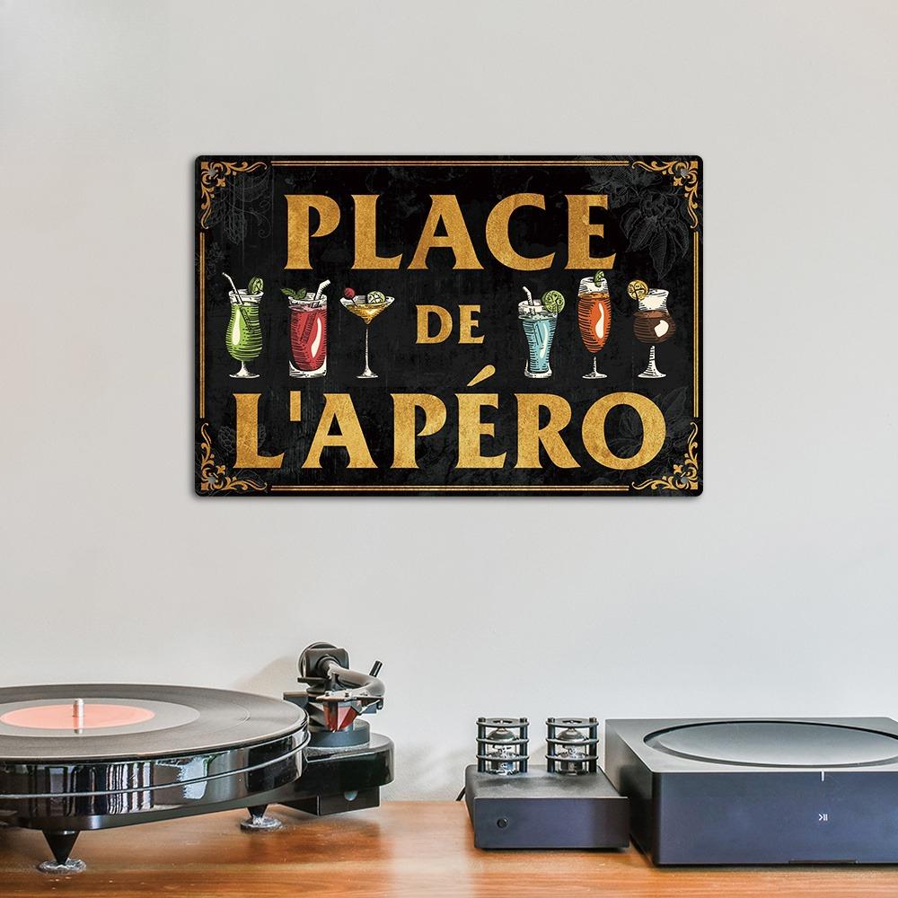 Omaggio Culturale, Elegante Latta Vintage Francese - Segno da Parete 'Place Des Aperos' per Casa, Casale, Bar, Pub Decorazione Idea Regalo