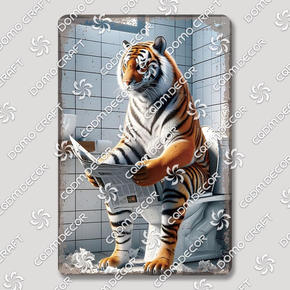 Funny Toilet Tin Sign Vintage Metal Poster Rabbit Raccoon Cat Dog Metal Plates Retro Wall Decor for Cafe Bathroom Home