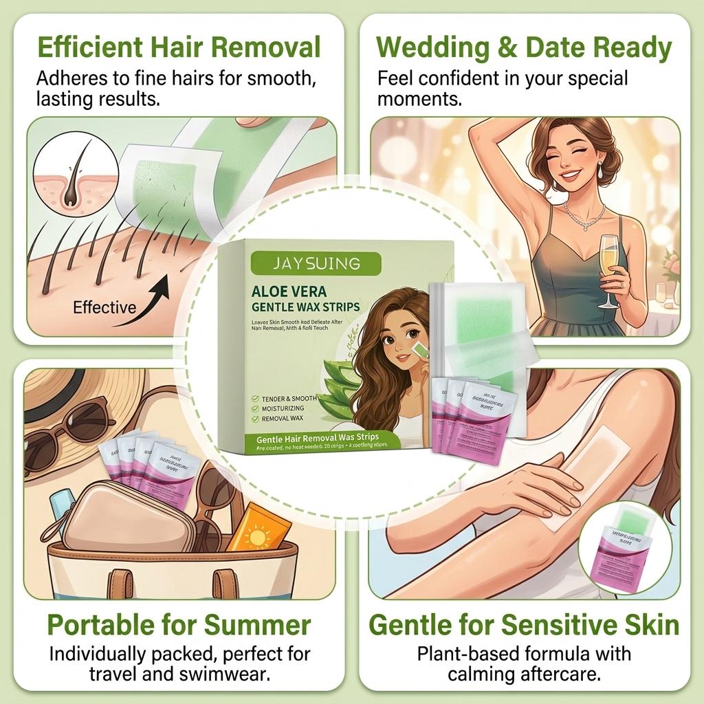 Hair Removal Wax Strips For Sensitive Skin Plant Based Formula With Calming Effect