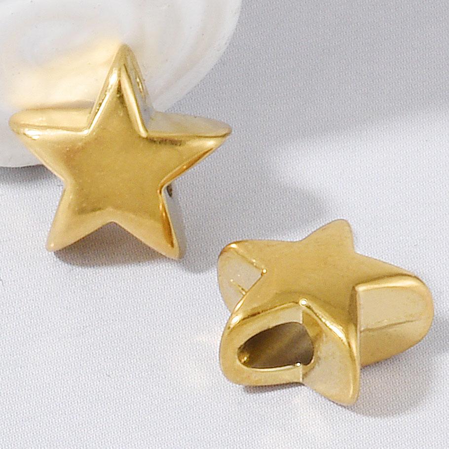 6/12pcs Big/Small Hole Star Heart Pea Real Gold Plated PVD No Fade Stainless Steel Beads For Jewelry Making Supplies Spacer Bead