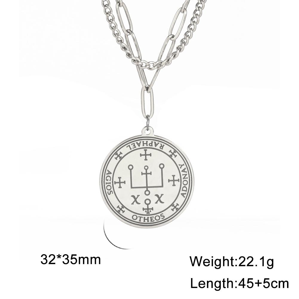 Dawapara Archangel Michael Seal Pendant Necklace Michaelmas Talisman Seal of Solomon Magical Amulet Stainless Steel Necklace