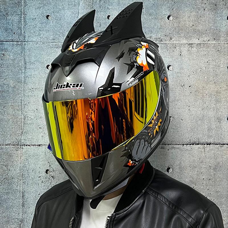 Jiekai Electric Vehicle Bike Helmet Men's and Women's Full Helmets Four Seasons Double Mirror Bluetooth Personalized Helmet Grey Party