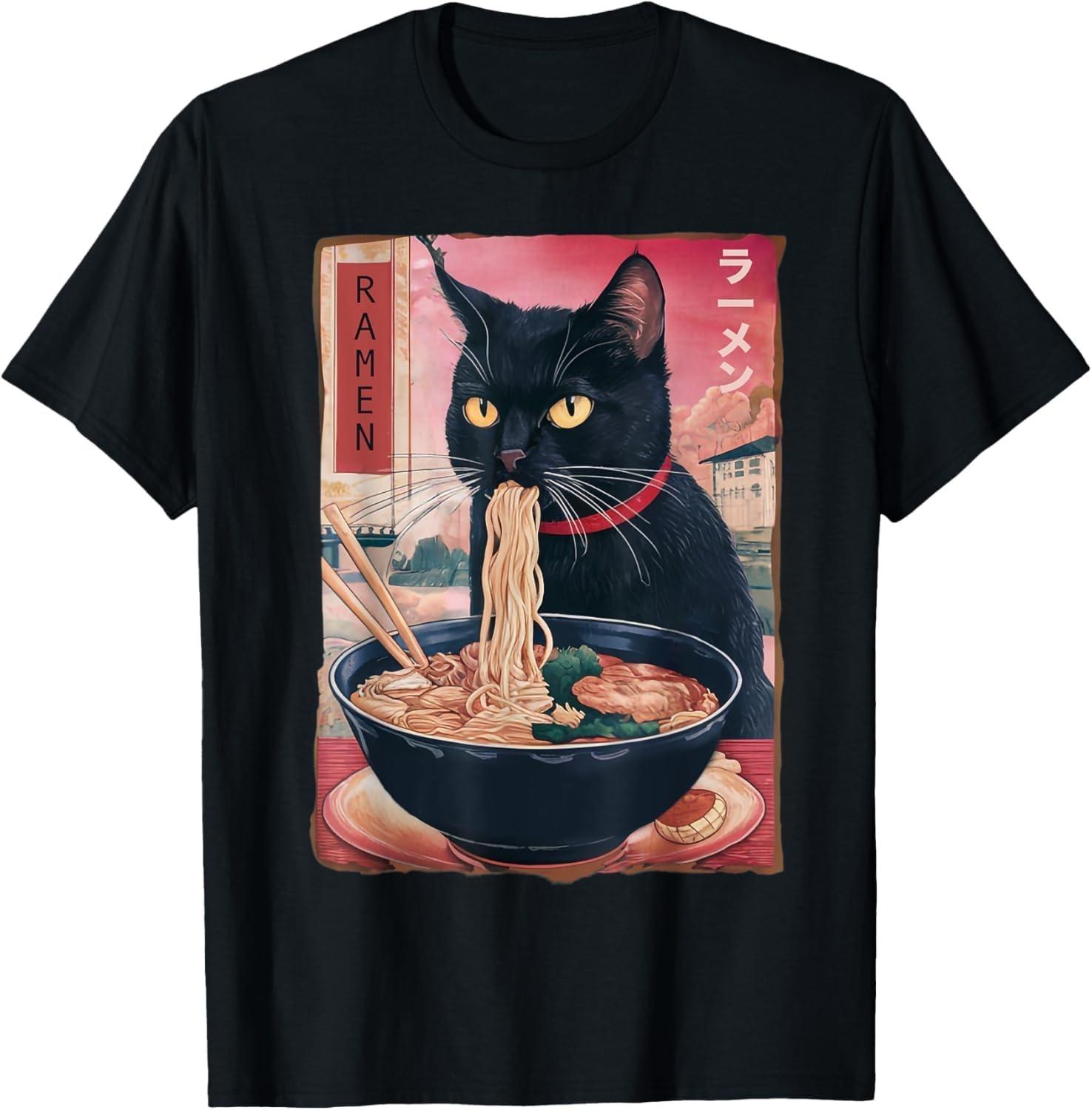 NeotoBatAO Cat Ramen Noodle Japanese Kawaii Anime Ramen Cat Men Wonen T-Shirt XXXXXL чёрный