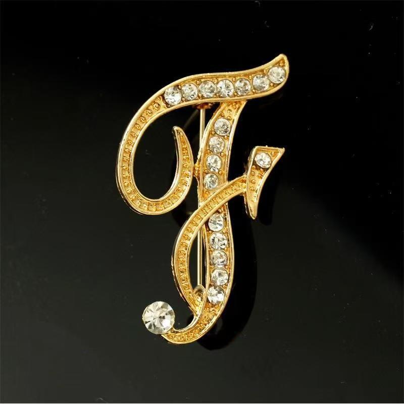 Minimalist Rhinestone Alphabet Brooch: Elegant Geometric Pin for Sweaters or Coats