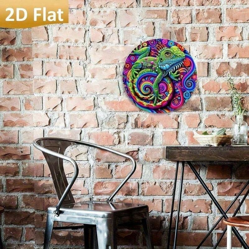 Vintage Metal Chameleon Wall Art Round Aluminum Decor for Living Room Cafe Bar Garden
