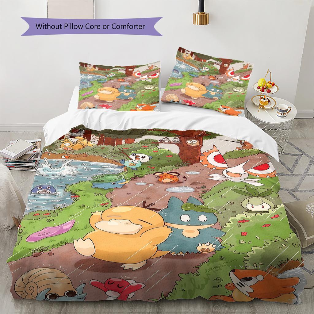 Pokémon All-Star Healing Illustration Bedding Set, 1 Duvet Cover & 2 Pillowcases, Cozy Bedroom, Great Gift for Fans