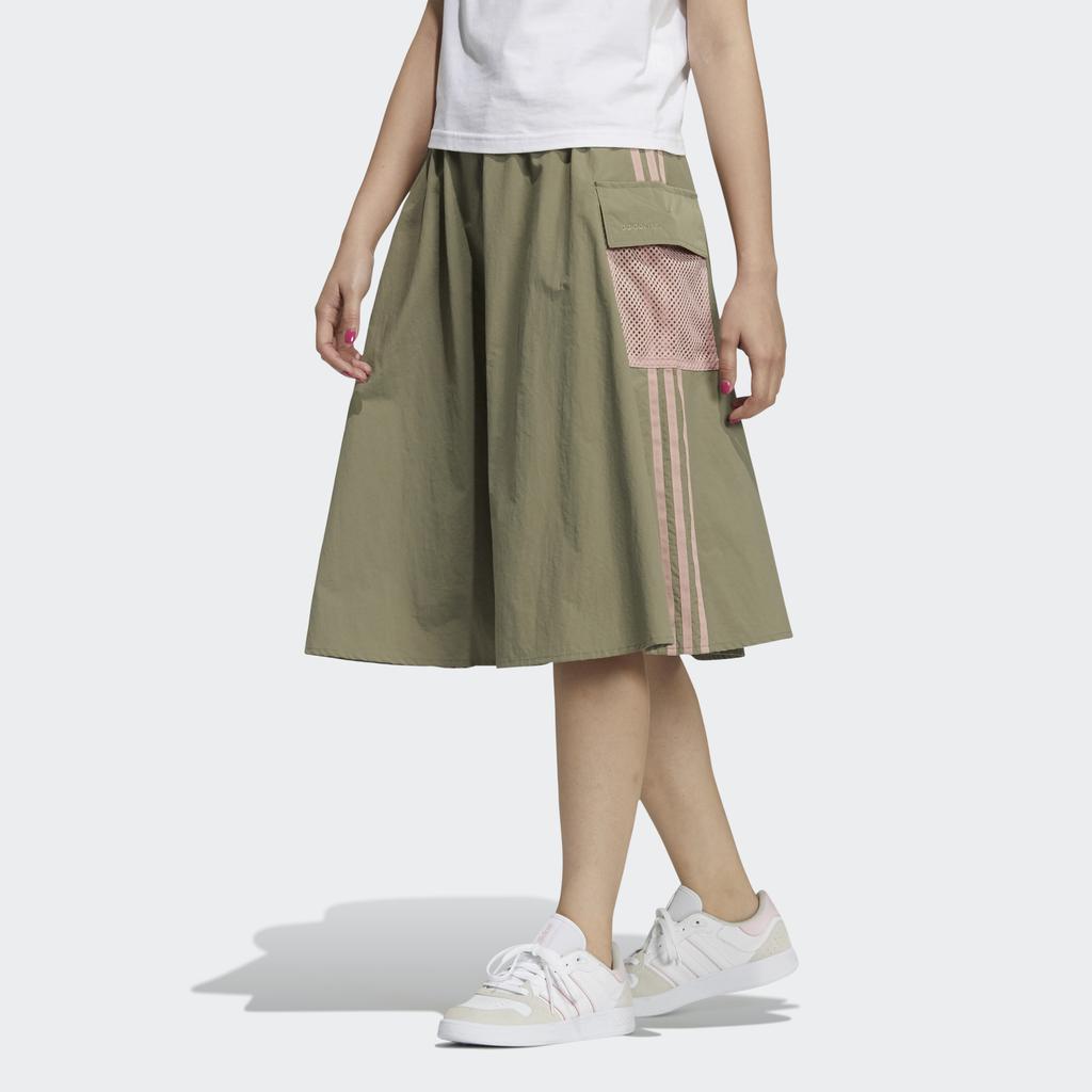 Adidas Neo August Skirt Striped Pocket Splicing Tennis Sports Long Skirt Women Skirts Green H18602