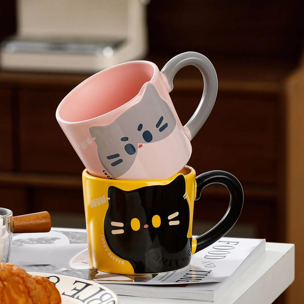 Japanese Cartoon Cat Coffee Cup Cat Pattern Cute Breakfast Cup Creative Coffee Mug Milk Cup Gift Ceramic Mug Kitchen Supplies