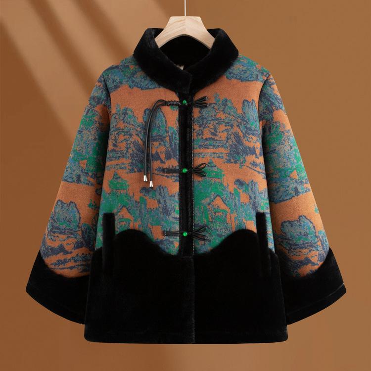 

Новая зимняя одежда для людей среднего и пожилого возраста, плюшевые утолщенные куртки, модные мамы, шубы, бабушкина одежда в национальном стиле 5XL зелёный