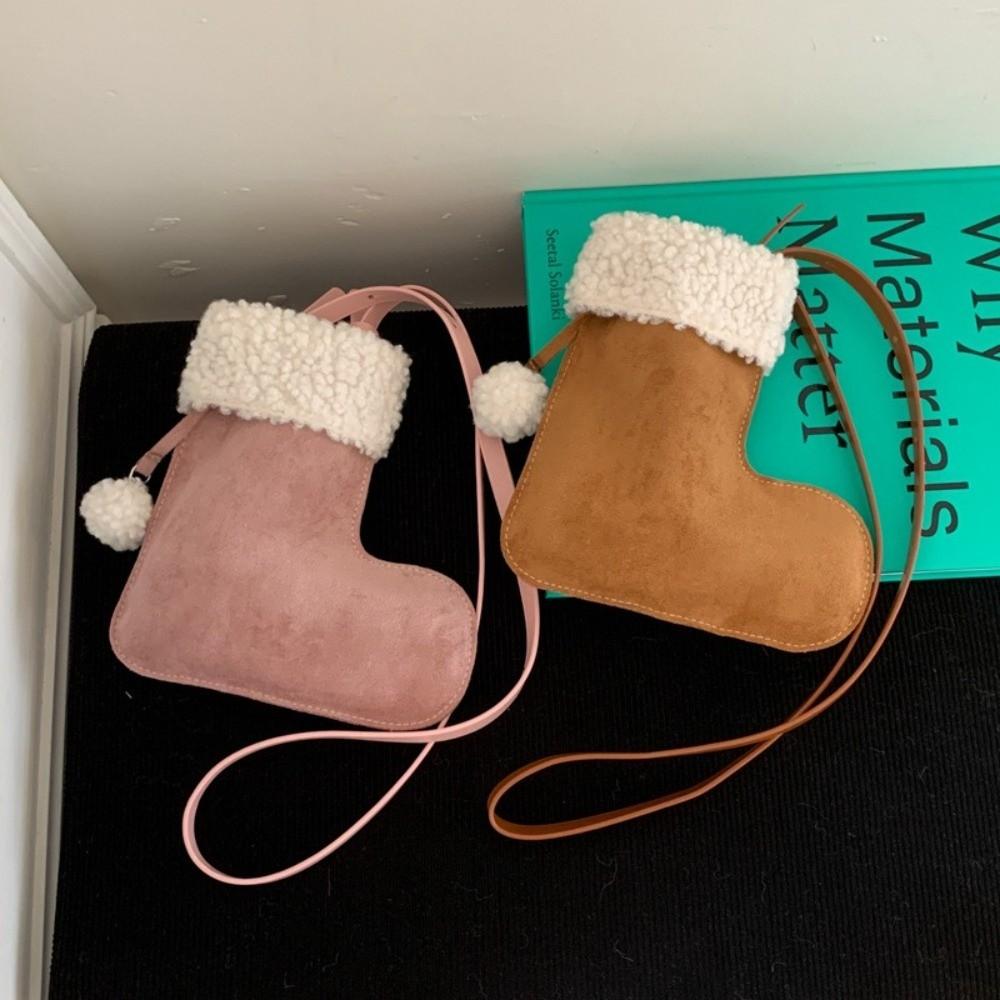 Sweet Korean Style Shoulder Bag Lightweight Fluffy Crossbody Bag Faux Suede Boot Bag Women
