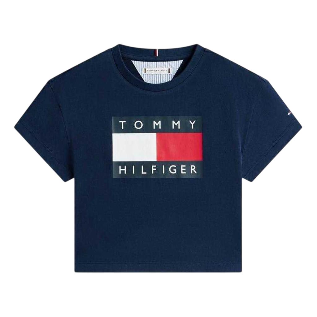 Tommy Hilfiger Girls Heritage Logo Relaxed Fit Crop Top
