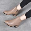 Leather Boots Women's Autumn and Winter Ankle Boots Pointed Head Thick Heel Temperament Short Boots Simple Cowhide Medium Heel Women's Fashion Boots