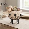 Cute Sheep Gift for Gardeners Farmhouse Planter Pot, Lamb Flower Pot with Metal Stand, Whimsical Animal Indoor Outdoor Greenery Holder Plant Container
