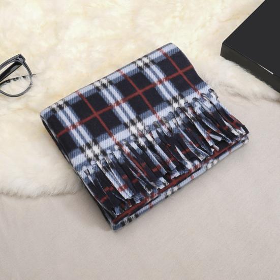 Double-Sided Velvet Scarf with Tassel Decoration Plaid Print Autumn Winter Warm Cashmere-like Scarf Fashion Accessory