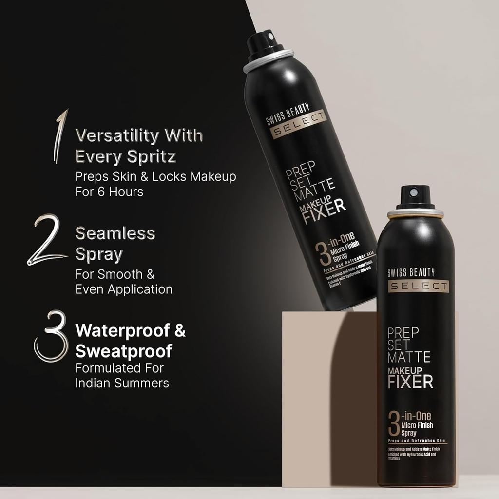 Prep Set Mattes Make-up Fixierspray | Natürliches mattes Finish | Mit Vitamin E und Hyaluronsäure | Lang anhaltend | 3-in-1 mikrofeiner Sprühnebel | 120ml