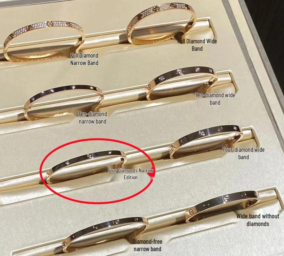 

V Золотий Високий Браслет Cartier LOVE Вузький з 18-каратного Рожевого Золота зі Вставками з Діамантів - Вишукані, Стійкі до Вицвітання Прикраси для Чоловіків та Жінок. Gold Size 18
