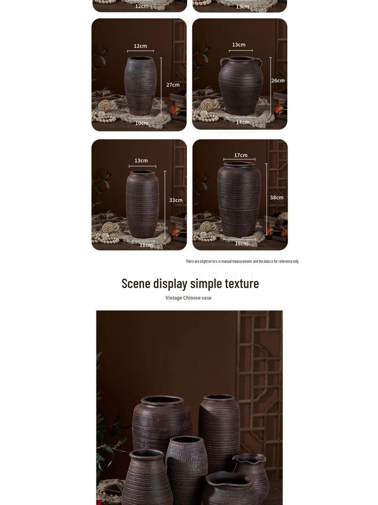 Zen-Style Rustic Pottery Vase for Dried Flowers and Succulents: New Chinese Retro Design