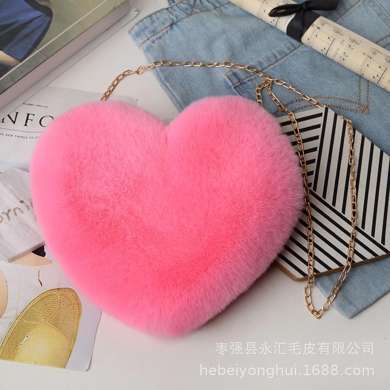 Love Imitation + Rabbit Fur Plush Bag, Various Colors Peach Heart Women's Bag, Valentine's Day Gift, Trendy Plush Bag