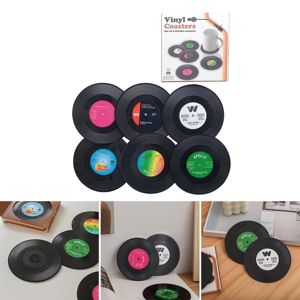 Vintage LP Record Coasters Cup Pads Non Slip Coffee Drink Mats ABS Material Cup Mats Suitable for Dining Table