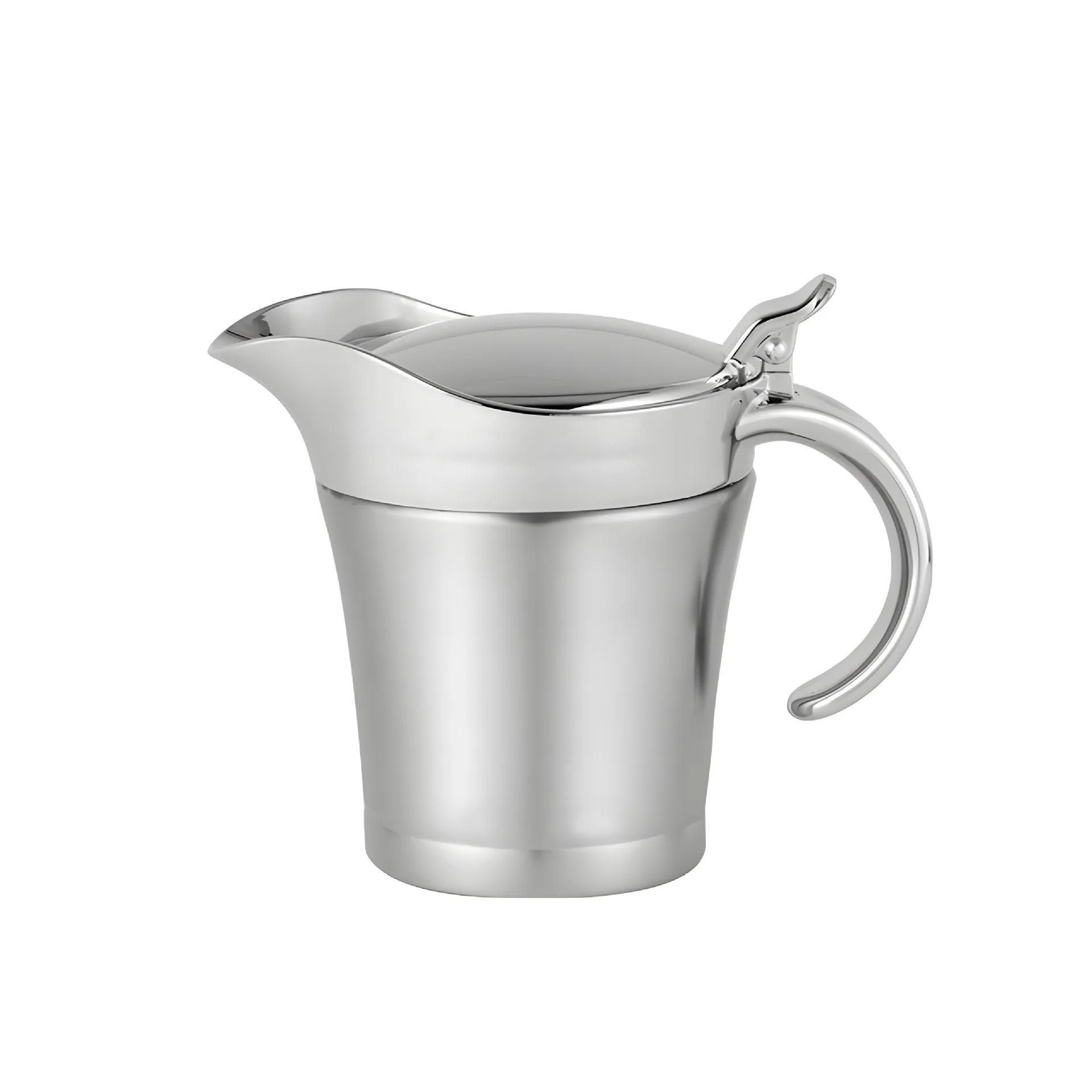 1PC Gravy Jug Stainless Steel Double Insulated Steak Sauce Jug with Lid Juice Tomato Sauce Jug for Gravy or Cream