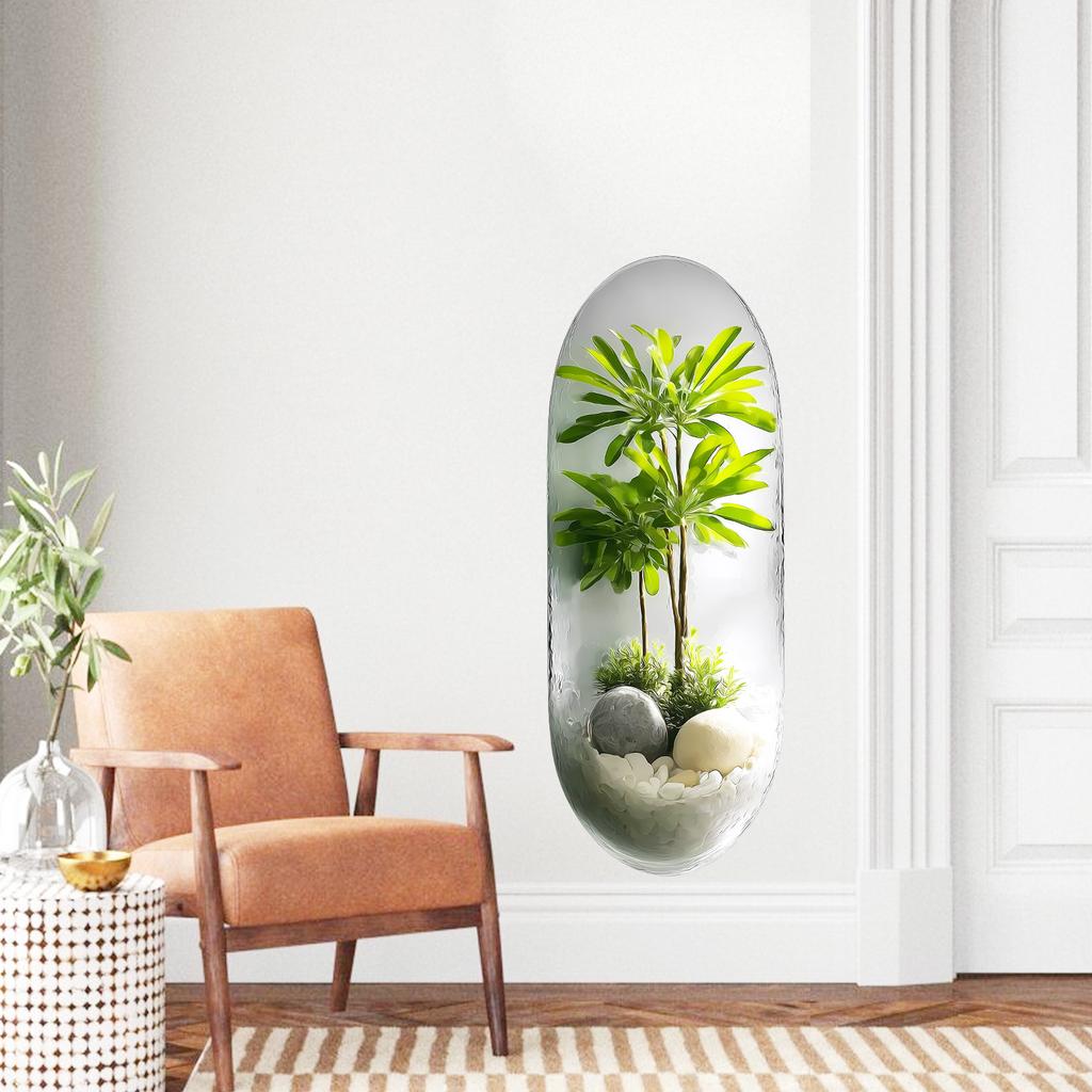 3D Plant Potted Plants, Living Room Background Decoration, Self-adhesive Wall Stickers
