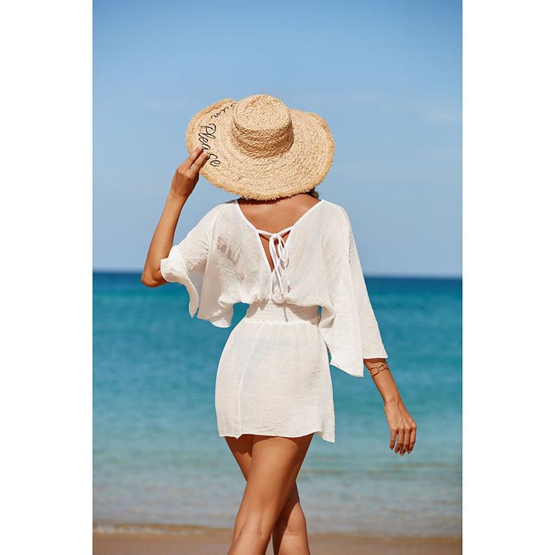 Traje de Baño Sexy Cuello en V para Mujer Espalda Descubierta Cubre Playa Túnica Ropa de Playa Vacaciones Ropa de Baño Ropa de Playa