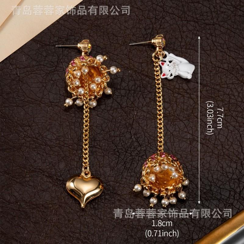 French Fairy Tale AB Style Wind Chime Tassel Earrings Personalized Cat Love Pendant Sweet Vintage High-end Feel