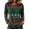 Women's Stylish Casual Christmas Print Long Sleeve Neck Top for Winter Holiday