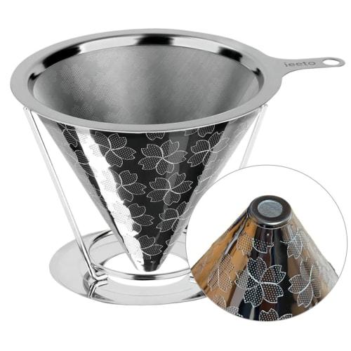 Ieeto Sakura Coffee Dripper, Coffee Filter, Anti-Clogging, Double-Layered Dripper, Paperless, Double Mesh, Cone-Shaped, No Paper Needed, Hook Hole, Ja