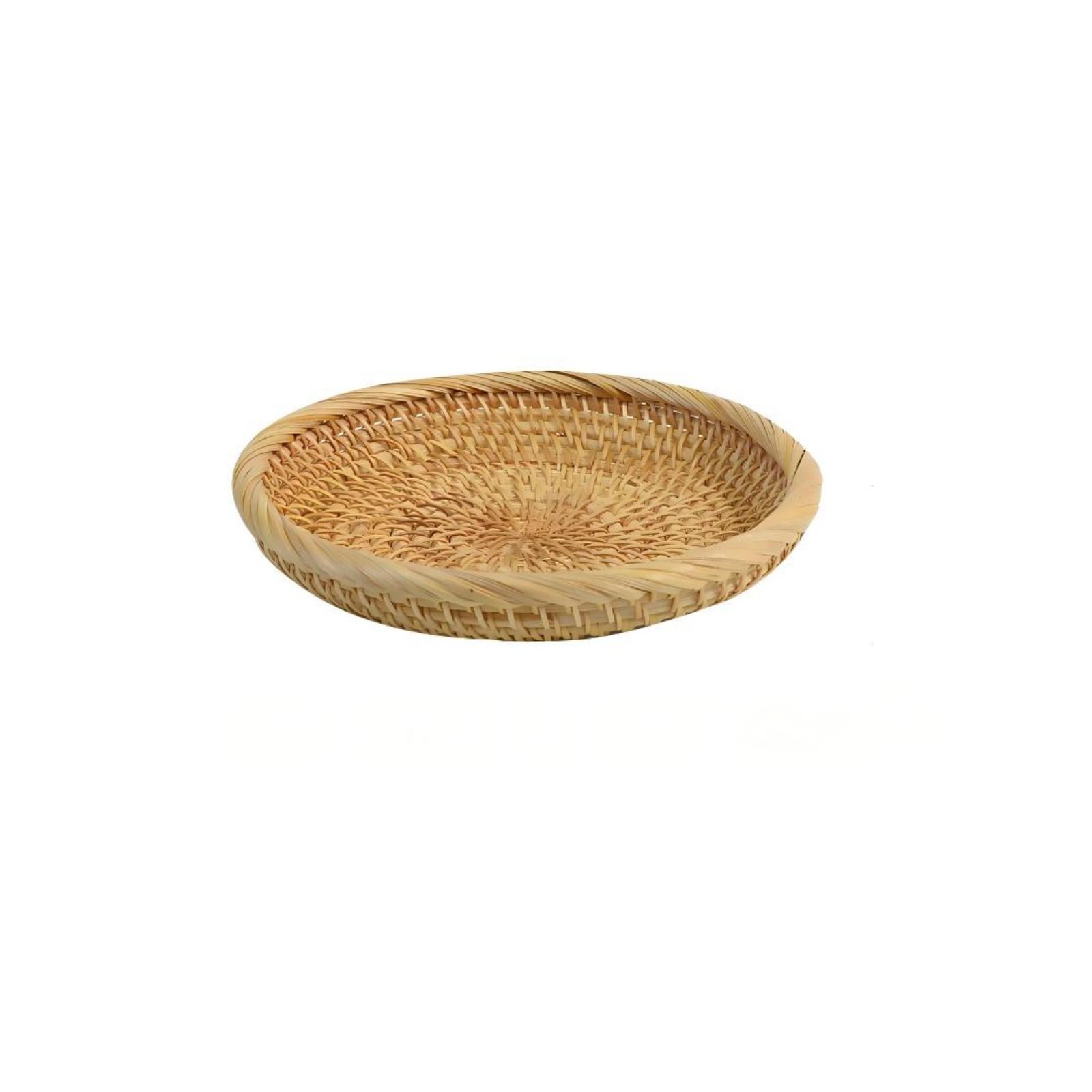 Handwoven Rattan Round Fruit Tray Decorative Wicker Basket for Kitchen Tabletop Storage and Display Serving One Size
