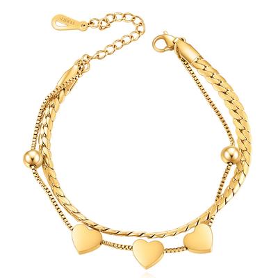 Nouveau Bracelet Cœur d'Amour Simplicité Acier Titane Ins Niche Bracelet Double Couche pour Femmes
