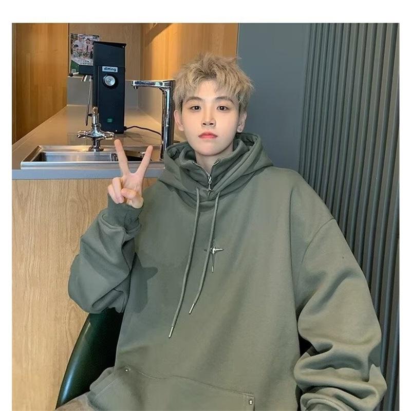 Fleece Lined Zip Up Hoodie Men's Oversized Warm Sweatshirt Winter Casual Jacket