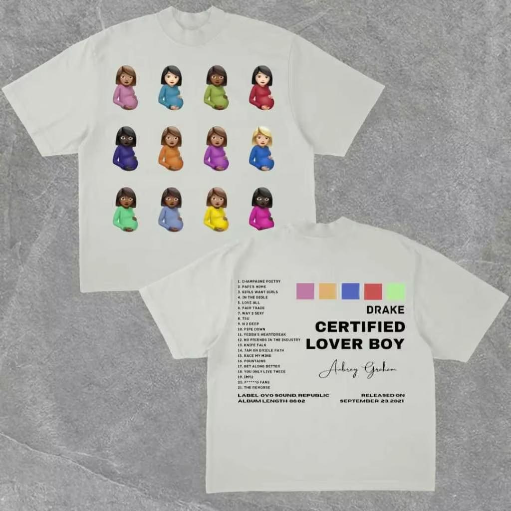 Übergröße Street Hype Culture T-Shirt CLB Album Boy Lover DRAKE Amerikanischer Hip Hop Rock Kurzarm Sänger Männer Frauen Street Tops