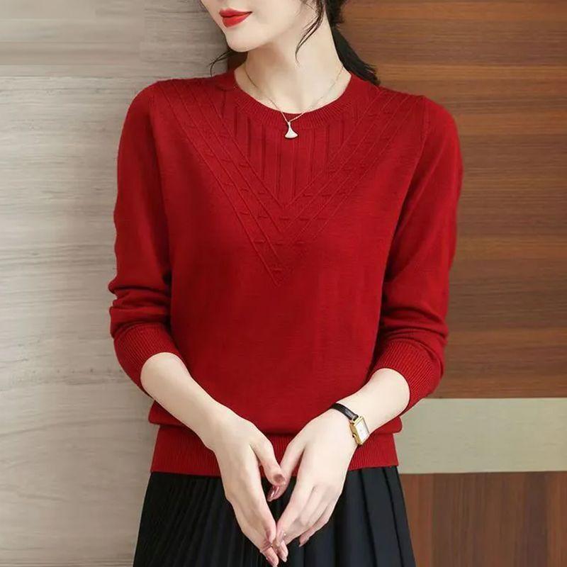 Round Neck Fashion Long Sleeve Knitted Sweater Autumn Spring Thin Section Versatile Fashion Outerwear Slim Loose Sweater Shirt Bottom Top