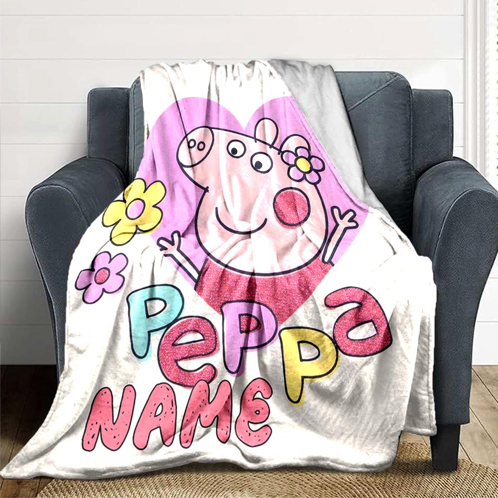 Custom Name Peppa Pig Family Adventure Party Blanket For Couch Bed Plush Cozy Fuzzy Blanket Super Soft Warm Blankets For Fall And Winter 0916108