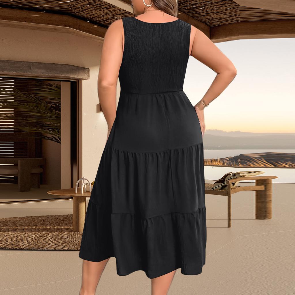 Women's Casual ,Color Loose Fit Sleeveless Midi Dress